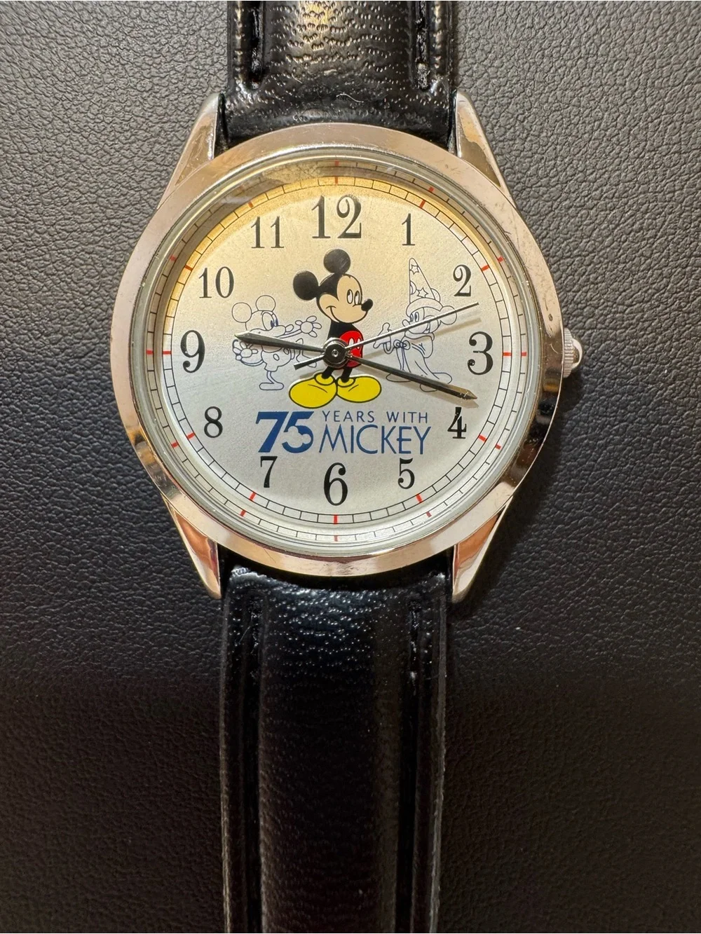 Avon Black Leather Strap Mickey Mouse Dial Watch